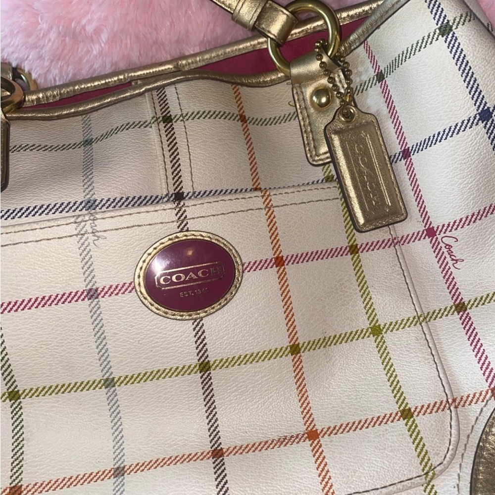 Coach Multicolor Plaid Shoulder Bag with Gold Details